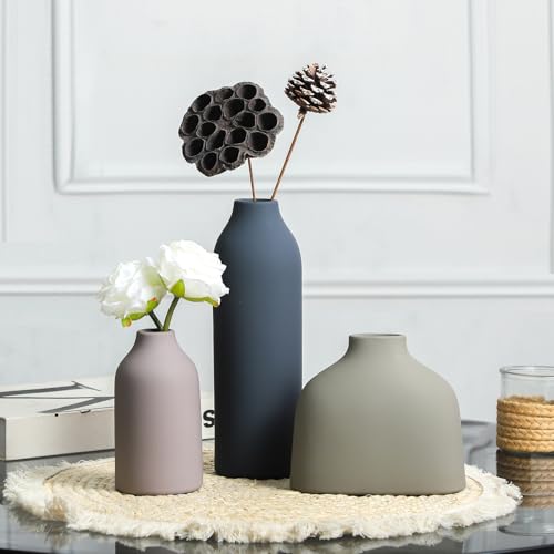 Ceramic Vase Set of 3,Flower Vase Home Decor,Modern Farmhouse Decor, Pampas Grass Dried Fresh Flowers,Bedroom,Living Room,...