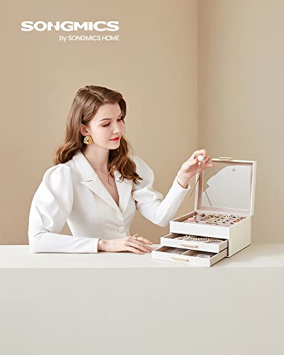 SONGMICS GISELLA Collection - Jewelry Box Organizer, 3-Layer Jewelry Storage with 2 Drawers, Shiny Metal Hardware, Glass L...