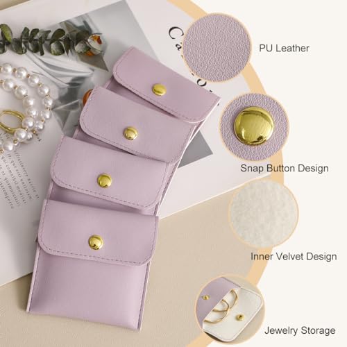 40pcs PU Leather Small Bags for Jewelry 8 x 8cm Snap Button Jewelry Packaging Bag Light purple Luxury Small Favor Bags Jew...