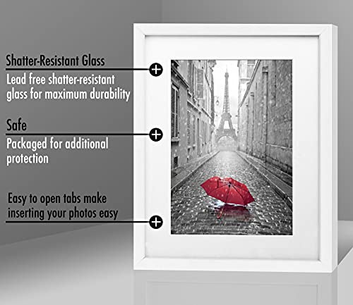 Americanflat 11x14 Picture Frame with Shatter-Resistant Glass - Use as 8x10 Frame with Mat or Display 11x14 Photo Without ...