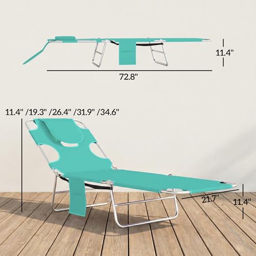 Outsunny Chaise Lounge Chair Outdoor with Face Arm Hole, 5-Position Reclining Face Down Tanning Chair with Carry Strap, Si...
