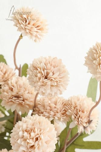Floroom 5pcs Beige Faux Silk Mums Artificial Flowers, Bulk Fake Small Mini Chrysanthemums with Stems for DIY Champagne Wed...