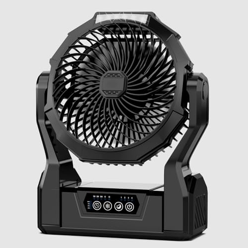 XZK Camping Fan, 20000mAh Rechargeable Battery Powered Fan, Portable Cordless Desk Fan with 4 Speeds 3 Timer, 2 LED Light,...