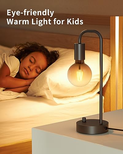 ONEWISH Industrial Table Lamp for Bedroom, Fully Dimmable Modern Bedside Lamps with 2700K Warm Light Bulb for Kids Readin...
