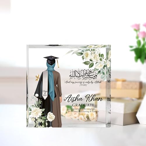 Personalized Floral Muslim Graduation Gifts Class of 2026 Acrylic Block, Customized Grad 2027 Gift For Her, Custom College...