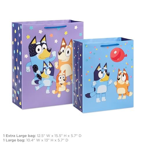 Hallmark Bluey Birthday Gift Bag Set (2 Bags: 13" Large and 15" Extra Large) for Kids, Grandchildren, Boys, Girls
