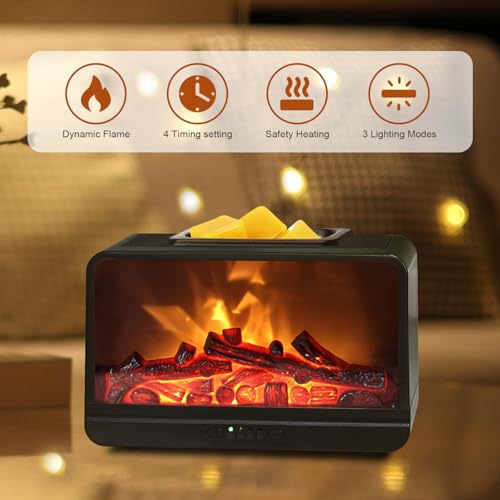 EQUSUPRO Wax Melt Warmer Electric Burner - Flame Fireplace Candle Wax Warmer, Wax Melter for Scented Wax with 4 Timer, Dyn...