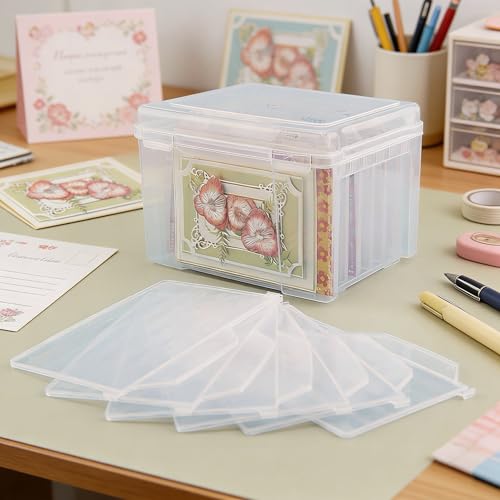 Find Scrapblooms Greeting Card Storage & Organizer Box with 6 Removable Dividers for Holiday Birthday Get Well Cards Photo...