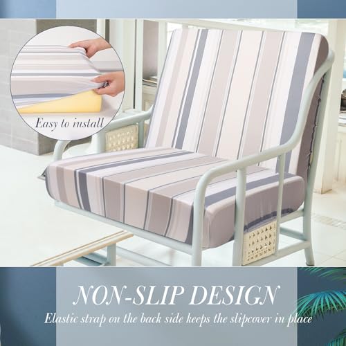 Newwiee 8 Pcs Patio Stretch Sofa Cushion Cover Outdoor Cushion Covers Replacement Patio Furniture Couch Slipcovers Chair S...