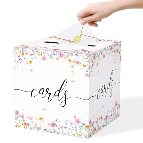 JCTHKUKU Wildflower Card Box for Wedding, 8.7" Floral Card Box for Reception, Graduation, Bridal Shower, Baby Shower, Birt...