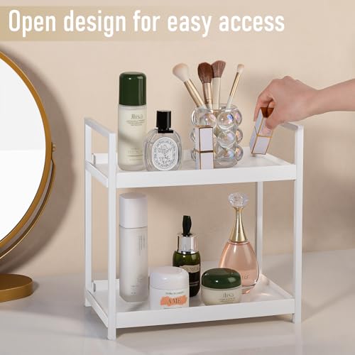 Anyoifax Bathroom Counter Organizer 2 Tier Vanity Storage Countertop Shelf Makeup Organizer Perfume Tray Skincare Holder f...