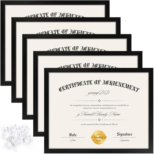 YixangDD 5 Pack Certificate Frames 8.5 x 11, College Diploma Frame with Clear Plexiglass, Black Degree Document Frame for ...