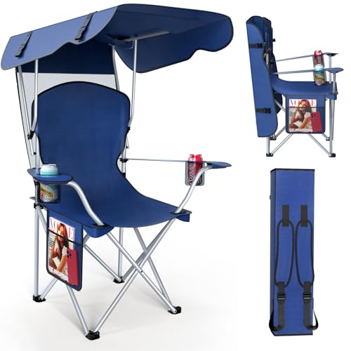 VTOY Portable Camping Chair with Canopy - Folding Chair with Canopy, Durable 600D Oxford Canopy Chair for Camping, Beach, ...