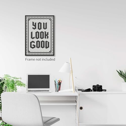 OMANI Black and White Quotes Wall Art Trendy Minimalist You Look Good Poster Funky Hexagon Tile Canvas Prints for Living R...
