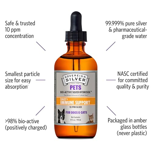 Sovereign Silver Pets Immune Support - Colloidal Silver, Bio-Active Silver Hydrosol, for Dogs and Cats 10 ppm, Liquid Drop...