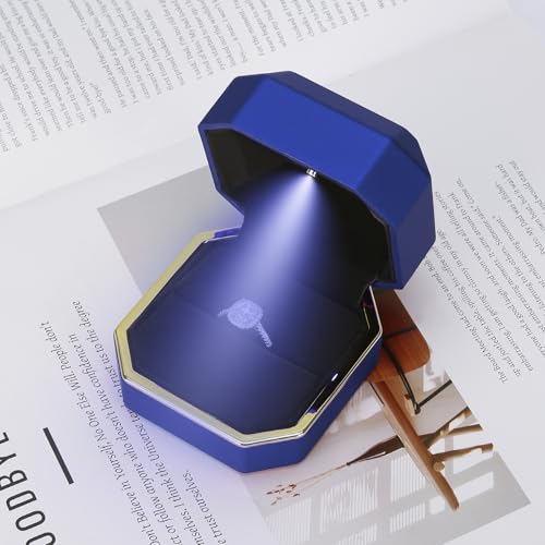 Luxury LED Jewelry Ring Box, Velvet Ring Gift Box Storage Case Organizer Holder for Proposal Engagement Wedding Anniversar...