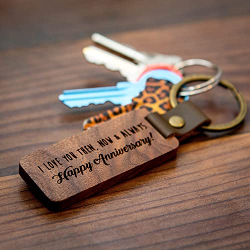 MUUJEE Keychain - Engraved Wooden Keychain Key Chain Birthday Gift, 5th Year Wedding Anniv Ideas