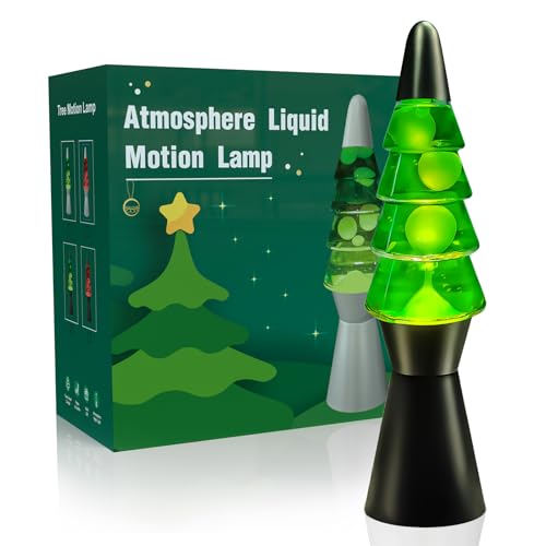 Liquid Motion Lamp Tree Mood Lighting Night Light Green Water & White Wax 13.5 Inch Relaxing Motion Lamp with Bulb for Kid...