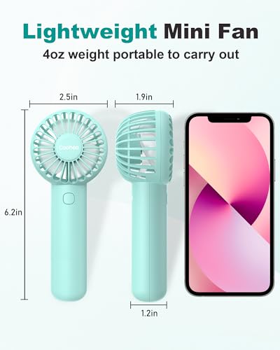 Coohea Mini Handheld Fan, Small Cute Design, 3 Powerful Speeds, USB Rechargeable Battery Operated, Portable Personal Fan w...