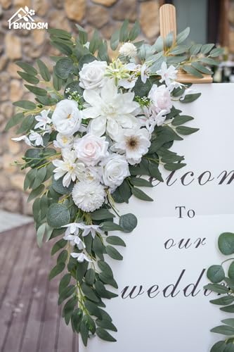 BMQDSM Wedding Arch Faux Flowers Set of 2 Wedding Welcome Sign for Wedding Decor Ceremony and Reception Backdrop Decoratio...