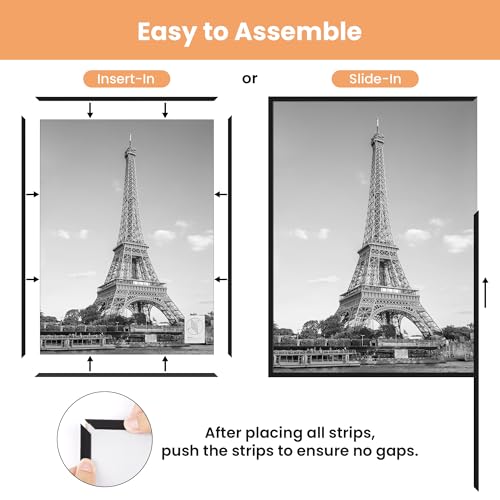 upsimples 11x17 Picture Frame Black 3 Pack, Scratch-Proof 11 x 17 Poster Frames for Photo Gallery - Slide-In Strips, Horiz...