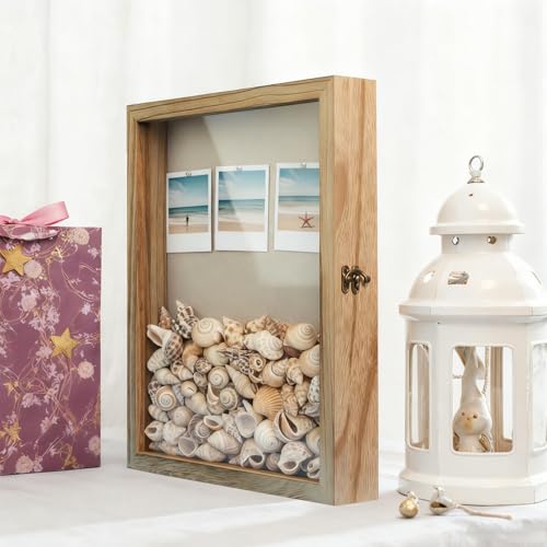 11x14 Nature Wood Shadow Box Frame - 1.57" Deep Display Case for Wedding Memory Box, Flowers and Pictures - Front Opening ...
