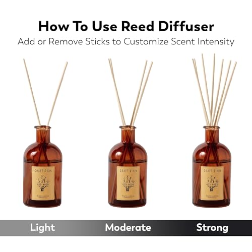 Craft & Kin Oud Wood Diffuser Reed Diffuser | All Natural Essential Oil & 8 Rattan Scent Sticks | Reed Diffusers for Home,...