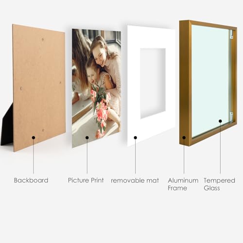 Golden State Art, Bronze 8x10 Aluminum Picture Frame - Display Photos 5x7 with Mat or 8x10 inch Without Mat - Shatter-Resi...