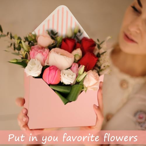 10 Pcs Florist Bouquet Envelope Boxes,Pink Stripe Style Flower Bouquet Package Gift Folding Paper Boxes for Florist Arrang...