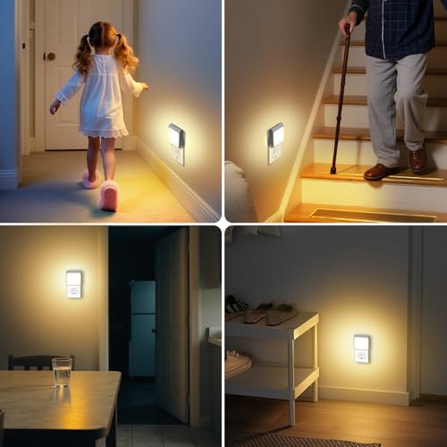 6-Pack Dimmable LED Night Lights Plug into Wall with Dusk to Dawn Sensor, 2 Color in 1 Plug in Night Light 30-60lm Brightn...
