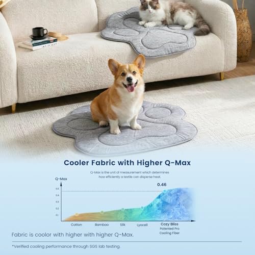 Cozy Bliss Cute Paw Shape Cooling Mat for Medium Dogs and Cats, Non-Slip, Leakproof Washable Pet Cooling Mat Q-Max 0.5 for...
