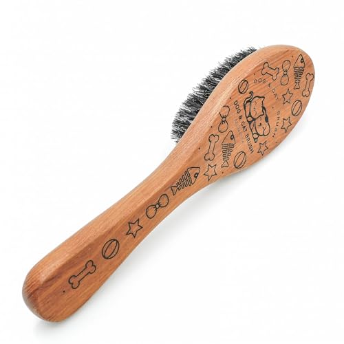 Menesia Pet Soft Brush with Wood Handle and Boar Bristle Hair - Soft Cat and Dog Grooming Brush for Short Hair Cats and Sm...