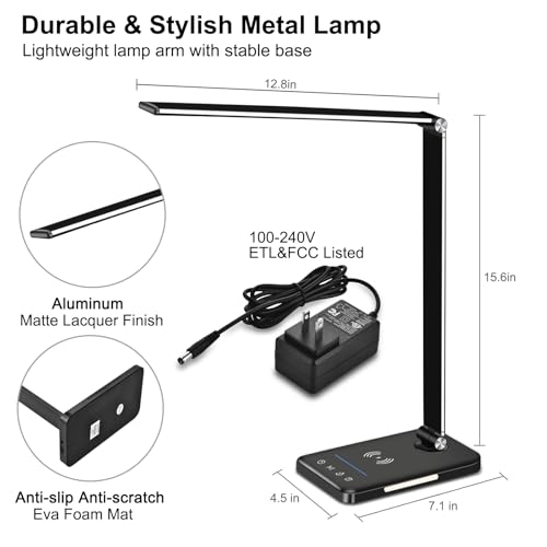 AFROG 8-in-1 LED Desk Lamp with 10W Fast Wireless Charger,USB Charging Port,Desk Lamps for Home Office,5 Color Mode 7 Brig...