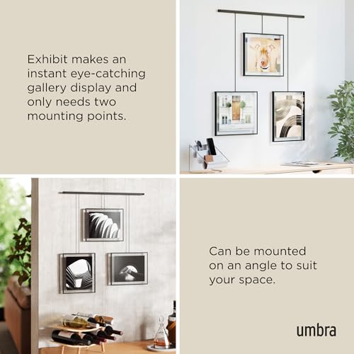 Umbra Exhibit Picture Frame Gallery Set, Adjustable Wall Collage Displays Three 8"x10" Photos, Set of 3, Black