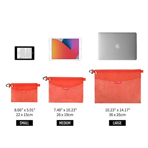 pack all 3 Pcs Water-resistant Material Zipper Pouch Set, Mesh Zipper Bags for Storage, Travel, Office (Orange)