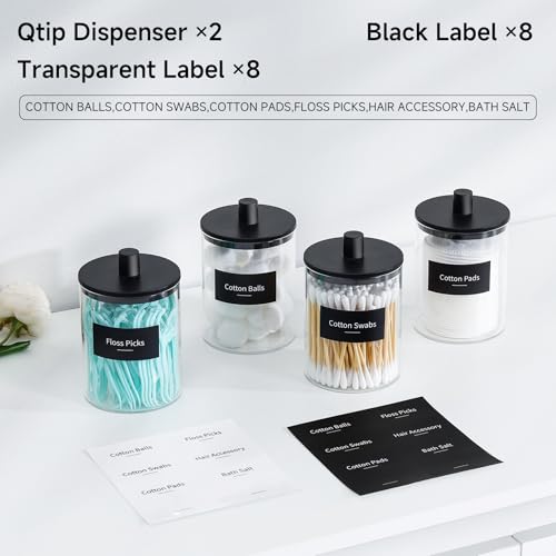 TIPGO Glass Qtip Holder Dispenser - 10 oz Clear Canister Apothecary Jar, Bathroom Vanity Storage Organizer Set for Cotton ...