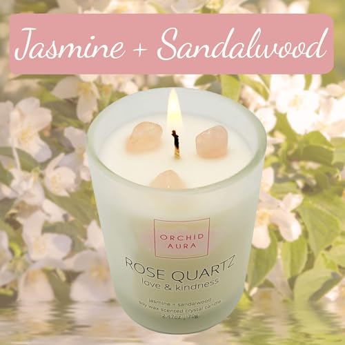 ORCHID AURA Soy Candles with Healing Crystals. Citrine, Rose Quartz, Amethyst Crystal. Eucalyptus + Lemongrass, Jasmine + ...