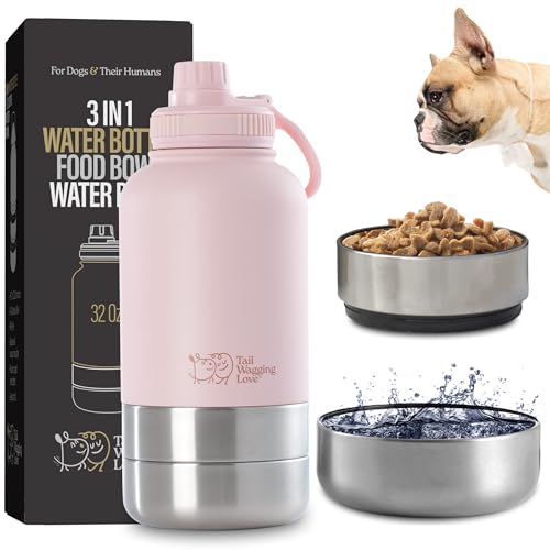 Tail Wagging Love 32oz 3-in-1 Travel Water Bottle for Dogs & Humans, Dual Use, Stainless Steel, Keeps Water Hot 6hrs/Cold ...