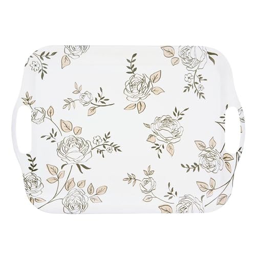Slant Collections Wedding Party Serving Tray with Handles Bamboo Rectangular Platter, 16.5" x 11.5",Gold & Black Floral