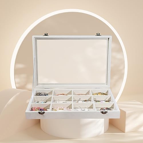 Stratalife Jewelry Organizer Bracelet Organizer Storage Box 12 Grid Stackable Jewelry Tray with Lid Velvet Jewelry Box for...