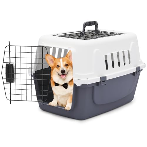 Athena Collection 22" Hard-Sided Travel Pet Carrier for Small Dogs and Cats, Plastic Dog Crate with 2-Door Top & Front Loa...
