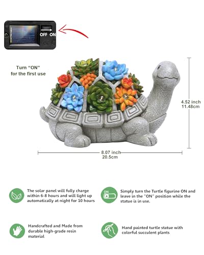 Nacome Solar Garden Outdoor Statues Turtle with Succulent and 7 LED Lights - Lawn Decor Statue for Patio, Balcony, Yard Or...