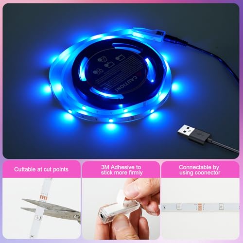 Timelux 20ft LED Strip Lights Color Changing Mood lamp USB 5V Operated RGB 5050 LED Tape Lights Bedroom, Kitchen Cabinet L...