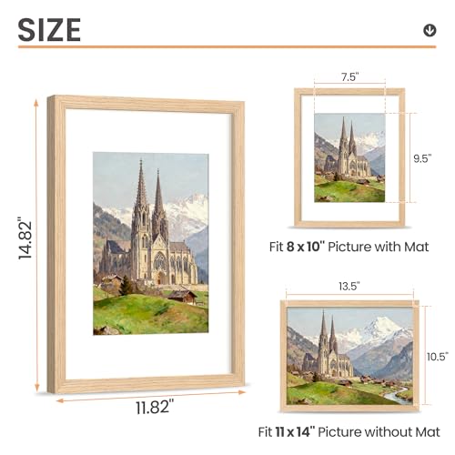 upsimples 11x14 Picture Frame Set of 3, Natural Solid Wooden Picture Frames, Display 8x10 with Mat or 11 x 14 Without for ...