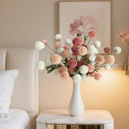 10 Pcs Fake Flowers, Artificial Mums With Long Stems, Faux Pompon Mums Floral Arrangement, 3 Mixed Colors Plastic Flowers ...