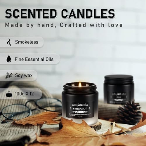 12 Pack Scented Candles Gift Set for Men Women - 3.5oz Soy Blend Jar Candles, 150+ Hours Long Lasting Aromatherapy Candle,...