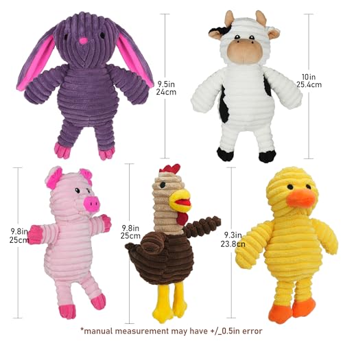 Prime Pets Dog Toys, 5 Pack, Plush Dog Squeaky Toys, Assortment Value Bundle Animal Pet Toy for Small Medium Large Dogs, S...