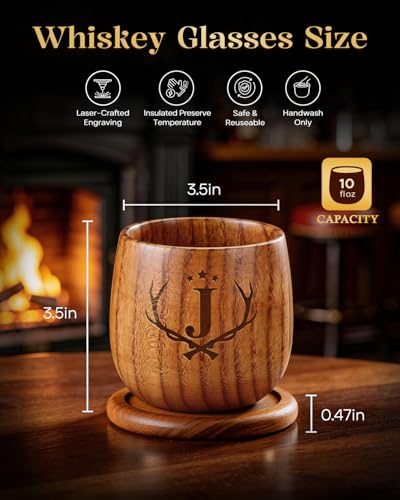 Birthday Gifts for Men Whiskey Glasses Personalized Bourbon Glasses Engraved Wood Whiskey Tumbler Gifts for Him Men Fathe...