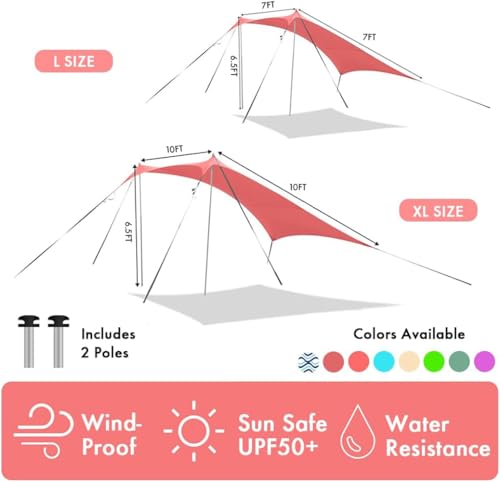 easierhike Beach Canopy Windproof Design, Sun Shelter UPF50+ Portable Family Tent with 6 Sandbags Anchors 8x8 FT 2 Pole Po...