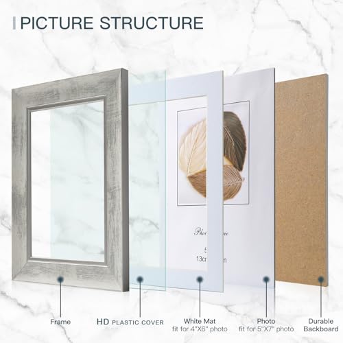 XUANLUO 5x7 Picture Frames Set of 4 Rustic Retro Photo Frame with HD Plastic Cover for Wall Mount and Tabletop Display Fam...